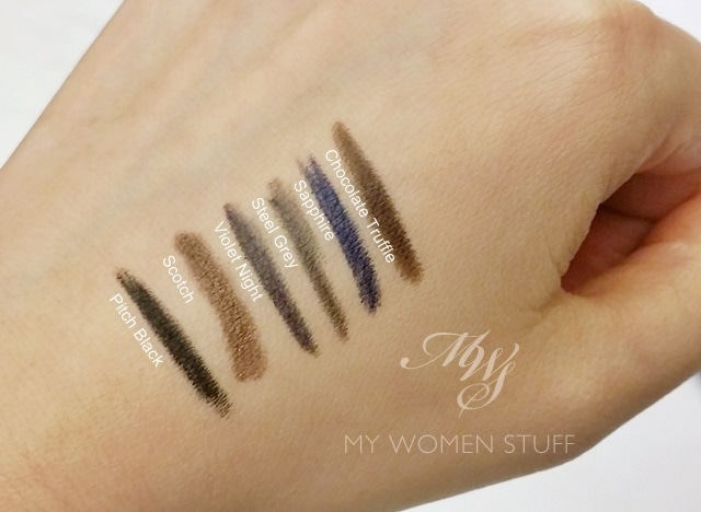 Review & Swatches: Bobbi Brown Perfectly Defined Eyeliner - Sapphire, Pitch Black, Scotch, Violet Night